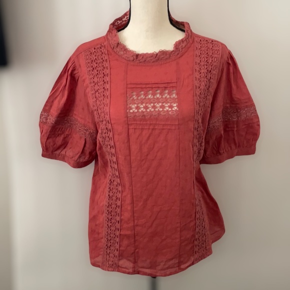 Universal Thread Tops - Universal Thread Elbow Sleeve Eyelet Blouse Lace Collar Sz Large NWT